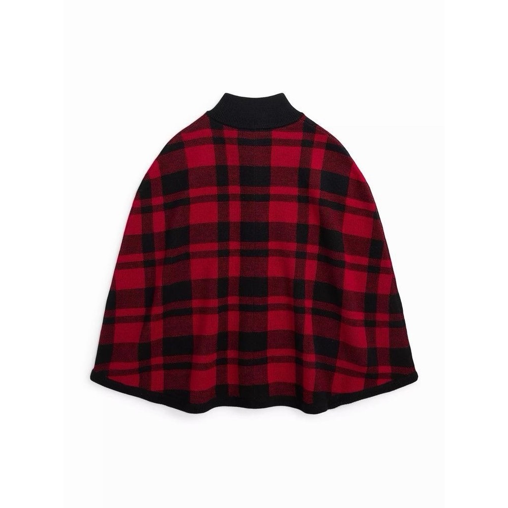 Ralph Lauren Girls Wool Plaid Poncho Cape Size 2/3T Red Black NWT Retails $195 - Picture 2 of 11